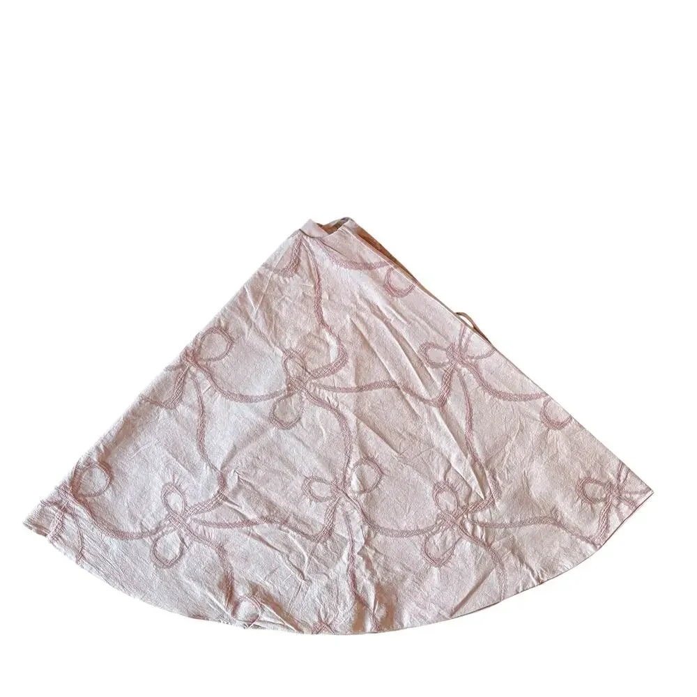 NEW Pink Bow Christmas Tree Skirt 48in 100% Cotton Chic Holiday Decor